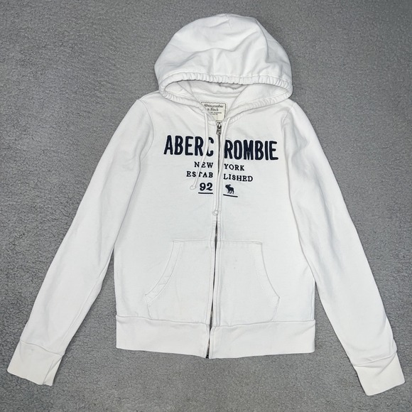 Abercrombie & Fitch Tops - VTG Abercrombie & Fitch Hoodie Womens Sz S White New York EST 1892 Embroider Y2k